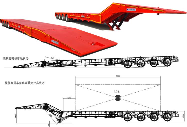 4 Axle 100 Ton Folding Gooseneck Trailer for Sale in Nigeria